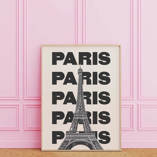 Paris France Travel Print | Digital Art Download | Black and White Eiffel Tower Travel Exhibition Print | Cute Trendy Wall Art