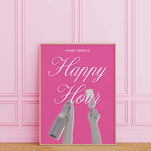 Każda godzina to Happy Hour Wydruk | Pobieranie sztuki cyfrowej | Uroczy różowy samochód barowy Wydruk | Modny bar koktajlowy Wydrukowana sztuka | Sztuka ścienna do kuchni