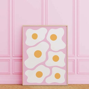 Eggs Print | Digital Art Download | Pink Kitchen Food Decor | Retro Breakfast Art Poster | Cute Trendy Wall Art