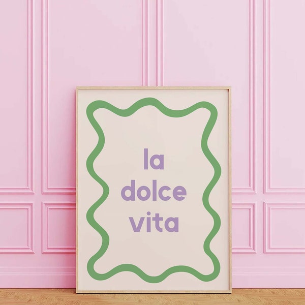 La Dolce Vita Print | Digital Art Download | Cute Italian Printable Wall Art | Green Trendy Art Print | Retro Text Print