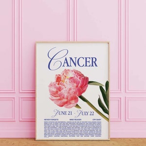 Cancer Zodiac Print | Digital Art Download | Trendy Astrology Poster | Cute Retro Flower Wall Art | Star Sign Art Print | Trendy Wall Art