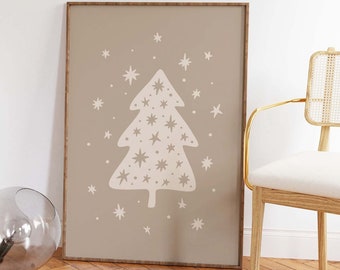 Christmas Tree Print | Digital Art Download | Neutral Christmas Decor | Boho Holiday Wall Art | Trendy Christmas Art Print