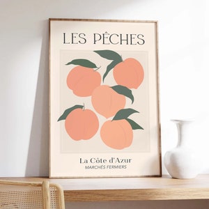 Peaches Print | Digital Art Download | Peach Fruit Market Botanical Wall Art | Peaches Kitchen Art Print | Cute Trendy Wall Art