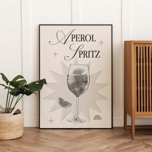 Aperol Spritz Cocktail Druck | Digitale Kunst Download | Trendiges Schwarz-Weiß-Cocktail-Poster | Retro Barwagen Dekor