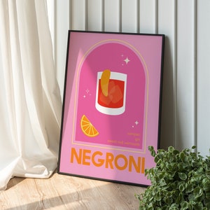 Negroni Cocktail Poster | Digitale Kunst Download | Nettes rosa orange Bar Dekor | Negroni Cocktail druckbare Kunst | Rosa Küche Wandkunst