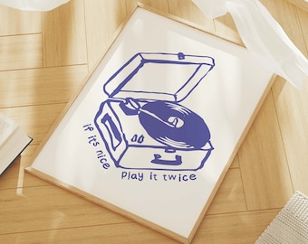 Record Player Print | Digital Art Download | Music Wall Art | Cute Trendy Wall Art | Play It Twice Art Poster | Retro Music Wall Art