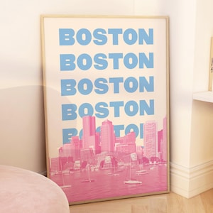 Boston Travel Print, Digital Art Download, Boston Massachusetts Print, Cute Trendy Wall Art, Preppy Art Print, Dorm Room Decor