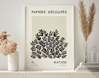 Matisse Exhibition Print | Digital Art Download | Paper Cut-Outs Art Print | Neutral Wall Art | Black and White Abstract Printable Art