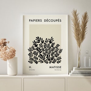 Impresión de exposición de Matisse / Descarga de arte digital / Impresión de arte con recortes de papel / Arte de pared neutro / Arte imprimible abstracto en blanco y negro