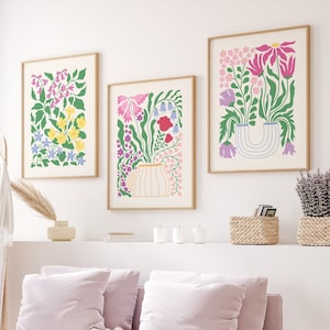 Set of 3 Abstract Floral Prints | Digital Art Download | Cute Flower ...