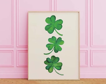 Irländska treklövertryck | Digital konstnedladdning | Grön treklövertryck | Söt väggdekoration för St. Patrick's Day | Irländsk väggkonst