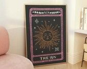 The Sun Tarot Card Print | Digital Art Download | Cute Heart Tarot Card Wall Art | Black Trendy Halloween Wall Art