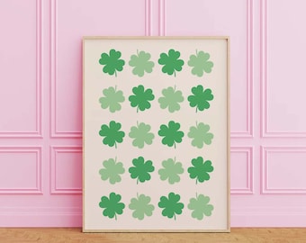 Irländska shamrocks-tryck | Digital konstnedladdning | Gröna klöver-tryck | Söt väggdekoration för St. Patrick's Day | Irländsk väggkonst
