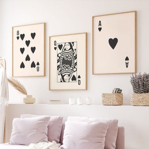 Set of 3 Queen of Hearts Print | Digital Art Download | Cute Black Queen of Hearts Card Print | Retro Wall Art | Trendy Ace Playing Card Art