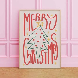 Vrolijke kerstprint | Digitale kunst downloaden | Leuk kerstdecor | Boho vakantie muurkunst | Funky kerstprint
