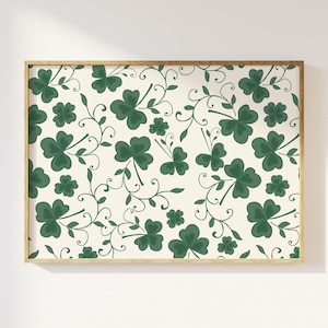 Shamrock Motif Print, Digital Art Download, St. Patrick&#39;s Day Prints, Trendy Clover Wall Art, Cute St Pattys Day Wall Decor, Irish Wall Art