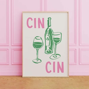 Cin Cin Print, digitale Kunst Download, süße Wein Skizze Print, Cocktail Bar druckbare Kunst, trendige Küche Print, Prost Wandkunst