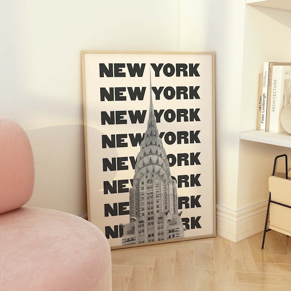 New York City Travel Print | Digital Art Download | Black and White Neutral NYC Travel Exhibition Print | Cute Trendy Wall Art