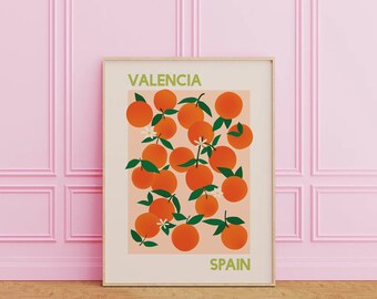 Oranges Valencia Spain Print | Digital Art Download | Orange Fruit Market Wall Art | Orange Kitchen Art Print | Cute Trendy Wall Art