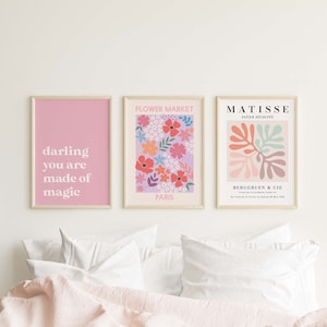 Conjunto de 6 paredes de la galería de impresión rosa / Descarga de arte digital / Arte imprimible Boho Matisse / Conjunto de arte de pared de moda / Pared de la galería rosa