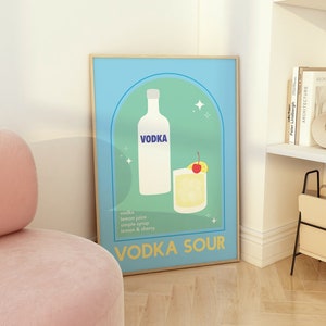Wodka Sour Cocktail Druck | Digitale Kunst Download | Niedliche Blaue Cocktail-Bar druckbare Kunst | Küchen Wandkunst