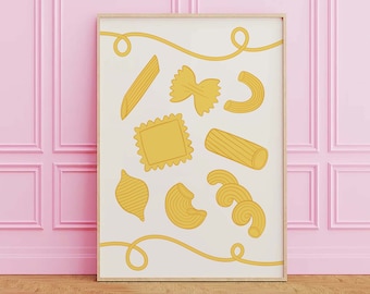 Pasta Print | Digital Art Download | Cute Kitchen Decor | Pasta Art Print | Trendy Wall Art | Italian Food Wall Art | Pasta Lover Gift