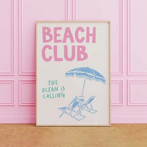 Impression club de plage | Téléchargement d'art numérique | Impression d'art d'été mignon | Art mural girly | Décoration de maison de plage tendance | Art mural côtier
