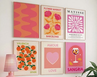 Pink and Orange Gallery Wall | Digital Art Download | 8 Printables | Cute Barcelona Spain Printable Art Set | Trendy Gallery Wall Art