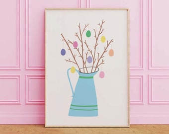 Easter Tree Print | Digital Art Download | Cute Easter Art Print | Easter Eggs Wall Art | Trendy Easter Decor | Spring Wall Decor