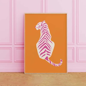 Tiger Print | Digital Art Download | Cute Pink Orange Animal Print | Retro Wall Art | Trendy Maximalist Wall Art | College Dorm Decor