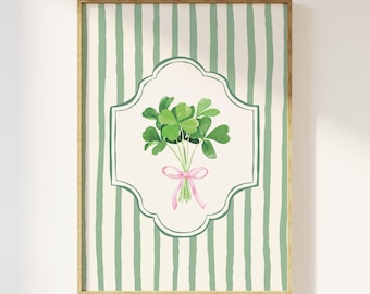 Print gestreepte klaver, digitale kunst downloaden, St. Patrick's Day-decor, St. Patrick's Wall Art, klaverkunst aan de muur, schattige Ierse muurkunst