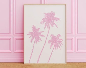 Palm Trees Sketch Print, Digital Art Download, Cute Summer Art Print, Girly Wall Art, Trendy Beach House Decor, Coastal Wall Art