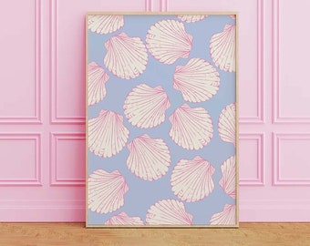 Seashells Print | Digital Art Download | Cute Summer Art Print | Girly Wall Art | Trendy Beach House Decor | Coastal Wall Art