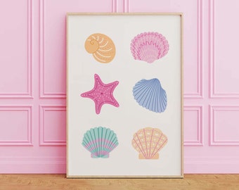 Seashells Art Print | Digital Art Download | Cute Summer Art Print | Girly Wall Art | Trendy Beach House Decor | Coastal Wall Art