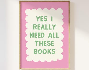 Book Lover Wall Art Print, Cute Reading Quote Print, Library Reading Decor, Digital Download