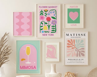 Set of 6 Pink Print Gallery Wall | Digital Art Download | Boho Matisse Printable Art | Trendy Gallery Wall Art