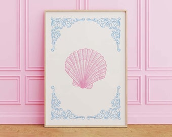 Coquette Seashell Print | Digital Art Download | Cute Summer Art Print | Girly Wall Art | Trendy Beach House Decor | Coastal Wall Art