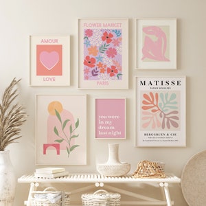 Set of 6 Pink Print Gallery Wall Digital Art Download Boho - Etsy