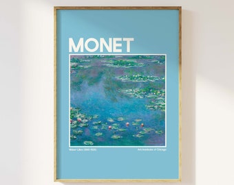 Monet Exhibition Print | Digital Art Download | Blue Claude Monet Vintage French Printable Art | Impressionist Wall Art | Trendy Wall Art