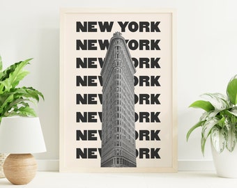 New York City Reise Poster | Digitale Kunst Download | Schwarz-Weiß-neutraler Bügeleisen-Reise-Ausstellungs-Druck | Niedliche trendige Wandkunst