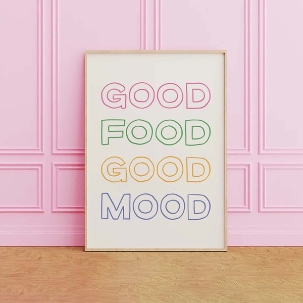 Good Food Good Mood Print | Digital Art Download | Cute Hand Drawn Food Print | Colorful Aesthetic Printable Art | Trendy Kitchen Print