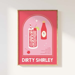 Dirty Shirley Cocktail Poster | Digitale Kunst Download | Niedliche rote KirschCocktailbar Kunst | Kunst für Küche | Barwagen Decor
