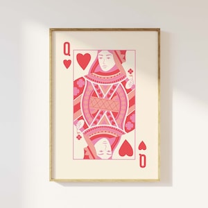 Impression reine de coeur | Téléchargement d'art numérique | Jolie carte rose imprimée | Art mural rétro | Art tendance pour cartes à jouer