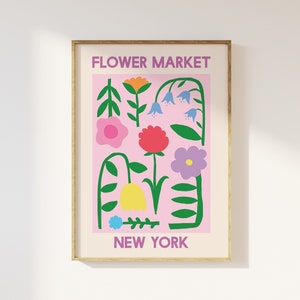 Flower Market New York Print | Digital Art Download | Pink Purple Floral Printable Wall Art | Cute Trendy Wall Art