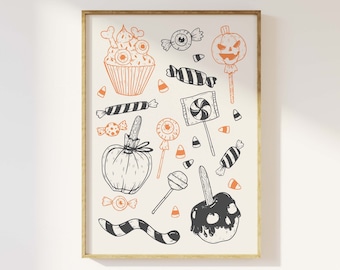 Halloween Treats Print | Digital Art Download | Halloween Candy Wall Art | Trick or Treat Art | Trendy Halloween Print | Spooky Season Decor