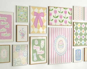 Easter Wall Art Bundle, Whimsical Spring Gallery Wall, 40+ Pastel Prints, Digital Download