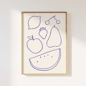 Fruit Line Art Print | Digital Art Download | Minimal Fruit Wall Art | Kitchen Art Print | Cute Handdrawn Wall Art | Fruit Wall Art