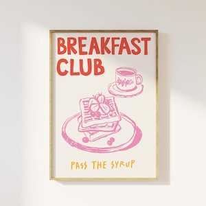 Breakfast Club Print | Digital Art Download | Pink Kitchen Food Decor | Retro Breakfast Art Poster | Waffles Wall Art | Cute Trendy Wall Art