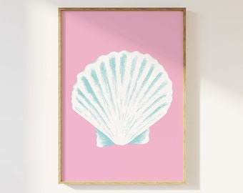 Seashell Print | Digital Art Download | Cute Summer Art Print | Pink Girly Wall Art | Trendy Beach House Decor | Coastal Wall Art