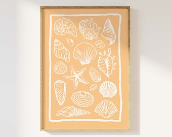 Seashells Print | Digital Art Download | Cute Summer Art Print | Girly Wall Art | Trendy Beach House Decor | Coastal Wall Art